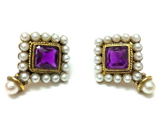 Gold Oxidized Women Earring Stud Jewelry PushBack Classy Gift-Rhinestone Bead 31